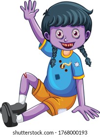Little Zombie girl cartoon vector art and illustration