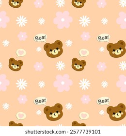 Littlebear, Daisy flower on orange background, Fabric pattern, Wrapping paper, Notebook cover , seamless pattern 
