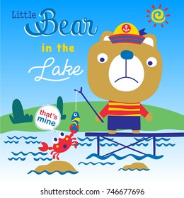 littles bear in the lake,vector cartoon