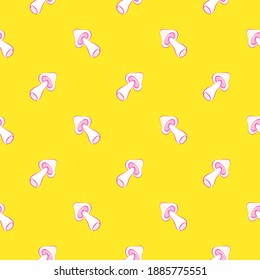Littlw white mushroom , seamless pattern on a yellow background.
