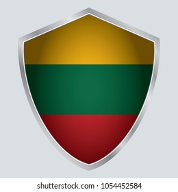 Lituania Flag Vector Shield Icon. Europe. vector illustration. vector shadow. gray background. 3d. eps10.