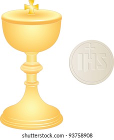 liturgical golden chalice and wafer