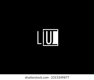 Logotipo y diseño gráfico LIU, arte vectorial moderno y elegante e iconos aislados en fondo negro