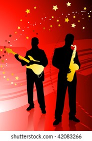 live band on abstract red background