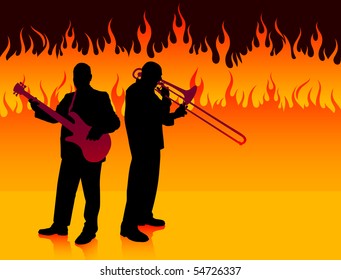 Live Band on Fire Background Original Illustration