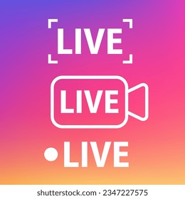 Live banner in flat style on gradient background. Social media concept. Live, free, video tutorials, webinar, webcast, stream, streaming, football. Concept of social networks. Vector illustration