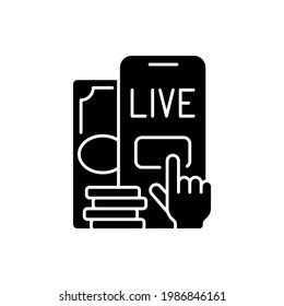 Live betting black glyph icon. In-game betting. Bettor ability making additional wagers. Placing new bet during sporting event. Silhouette symbol on white space. Vector isolated illustration