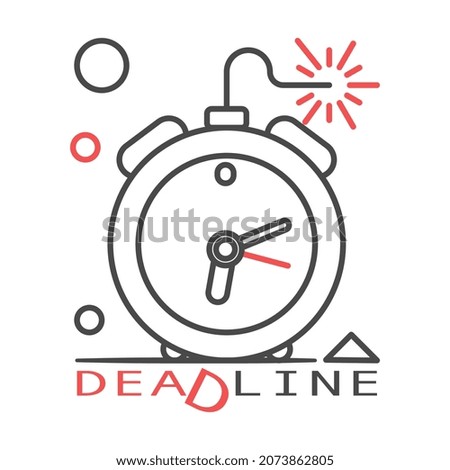 Live bomb in shape of alarm clock with text Deadline. Time management concept. Flat style illustration. Isolated on white background. 