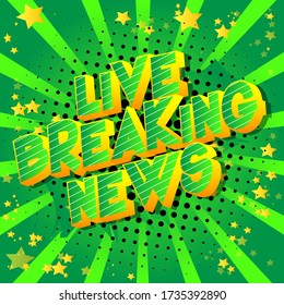 Noticias de última hora en vivo - Palabra estilo libro de historietas sobre fondo abstracto.