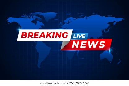 Live Breaking News with Dark Blue Earth Background. Breaking news background business or technology template. breaking news text on dark blue with earth and world map background.
