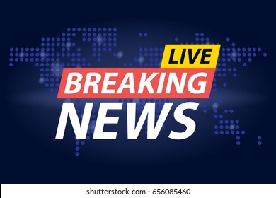 Live Breaking News headline in blue dotted world map background. Vector illustration.