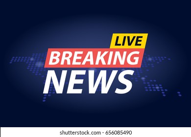 Live Breaking News headline in blue dotted world map background. Vector illustration.