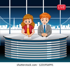 Live breaking news in studio illustration