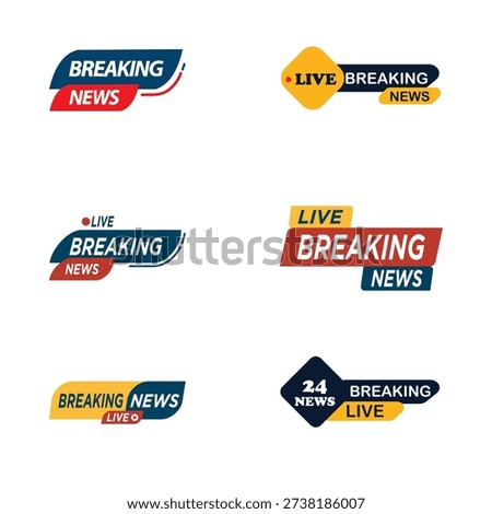 Live Breaking News Vector Badge Set, TV Channel Graphics and Broadcast Labels Illustration