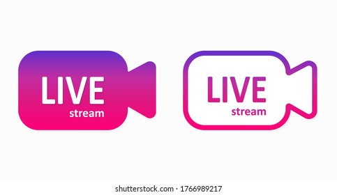 Live broadcast button in color gradient. Live symbol, icon, sign, label, sticker template. Web design. Social media network concept. Vector illustration