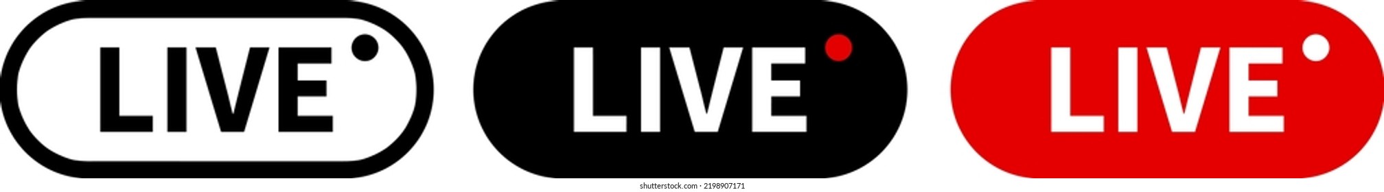 Live broadcast buttons in flat style. Vector illustration isolated on white background.