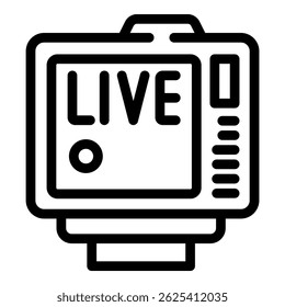 Live broadcast camera icon for digital video streaming and online media web symbol in flat design technology. Black and white recording button interface for mobile app network tv entertainment