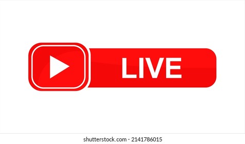 Live broadcast flat vector icon. Red design element with button to play news, radio, television or online broadcast isolated on white background.
