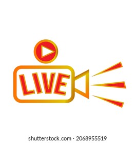 Live broadcast icon, isolated vector illustration. Social media web banner, in red colors and white background, with yellow to orange gradient outlines. 