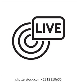 Live broadcast icon. Reportage, webcast symbol. Online tv, radio channel emblem. Camera sgin and inscription in bubble.