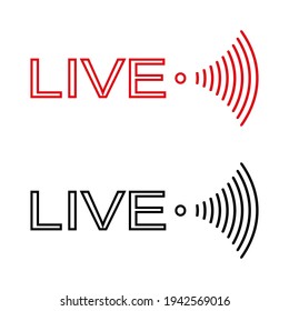 Live broadcast icon. Live video streaming. Red symbols and buttons for live broadcast, online broadcast. Red and black buttons for live and online applications. Vector illustration