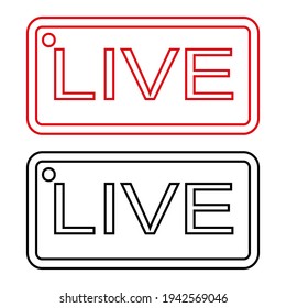 Live-Broadcast-Symbol Live-Video-Streaming. Rote Symbole und Knöpfe für Live-Übertragungen, Online-Sendung. Rote und schwarze Tasten für Live- und Online-Anwendungen. Vektorgrafik