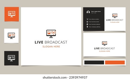 Live broadcast logo design with editable slogan. Branding book and business card template.