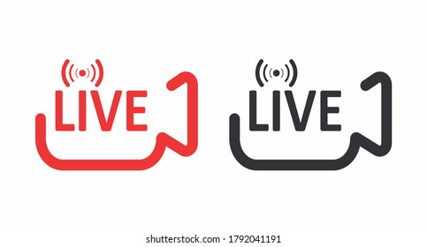 Live Broadcast Red And Black Button Set. A Set Of Buttons For Creating A Video Channel, Blog, Stream Or News Feed. Vector Illustration