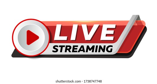 Live Broadcast - Red Play Button for News and TV or Online Broadcast
