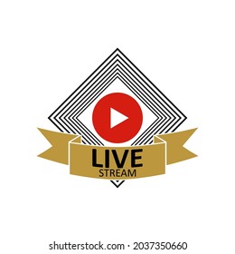 Live broadcast symbol, icon with play button. Symbols for lessons, sports, news, online tv and radio streaming. Templates for events, movies and live broadcasts. Vector illustration
