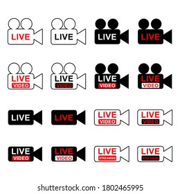 Live broadcast vector set. Live posts for social media with camera icon.