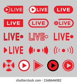 Live Broadcasting Icons Set Red Symbols Stock Vector (Royalty Free ...