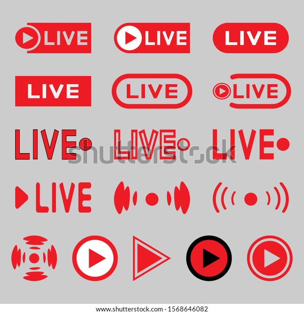 Live Broadcasting Icons Set Red Symbols Stock Vector (Royalty Free ...