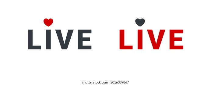Live broadcasting logos. Live streaming icons with heart. Online stream icons. Social media. Vector illustration