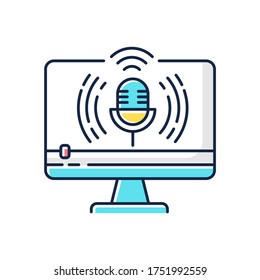 Live Broadcasting RGB Color Icon. Web Streaming. Vlogger Podcast. Video Blogging. Digital Content. Radio Microphone. Isolated Vector Illustration