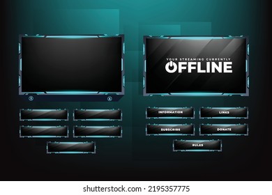 Live Broadcasting Screen Panel Design Vector With Abstract Shapes. Online Gaming Overlay And Screen Interface Decoration With Shiny Blue Color. Live Streaming Overlay Design For Gamers.