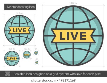 Live broadcasting vector line icon isolated on white background. Live broadcasting line icon for infographic, website or app. Scalable icon designed on a grid system.