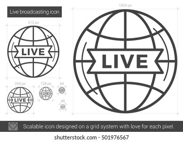 Live broadcasting vector line icon isolated on white background. Live broadcasting line icon for infographic, website or app. Scalable icon designed on a grid system.