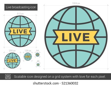 Live broadcasting vector line icon isolated on white background. Live broadcasting line icon for infographic, website or app. Scalable icon designed on a grid system.
