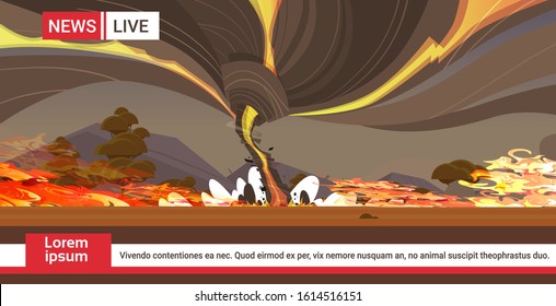 live brodcasting dangerous wildfire australia bush fire development dry woods burning trees global warming natural disaster breaking news concept intense orange flames horizontal copy space vector