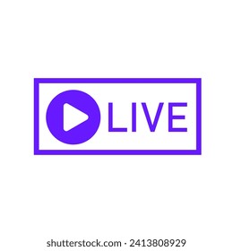 Live button icon. Flat, purple, play button, live icon. Vector icon