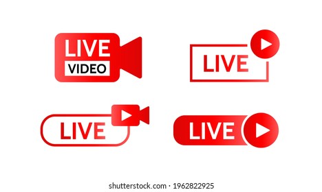 Live. Button play, start. Interface design element for webinar, online course, distance education, lecture, tag, label, icon, banner. Vector isolated illustration.