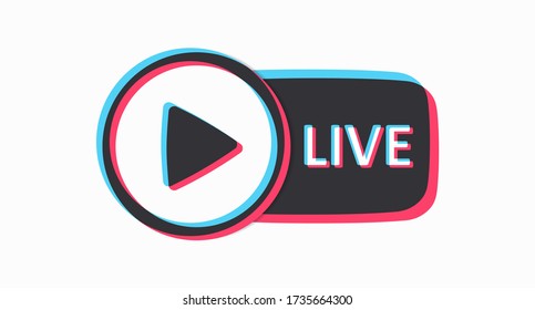 Live button. Live streaming flat icon. Color button for blogging and channel in the colors of a popular social network. User interface element. Vector illustration