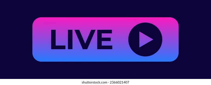Live-Taste. Live-Symbol, Abzeichen, Schild, Etikett, Streamfenster. Vektorgrafik