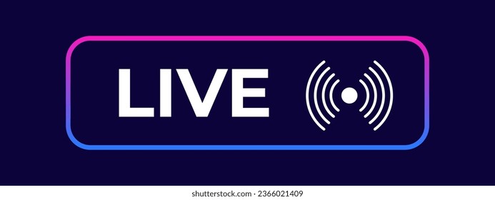 Live-Taste. Live-Symbol, Abzeichen, Schild, Etikett, Streamfenster. Vektorgrafik