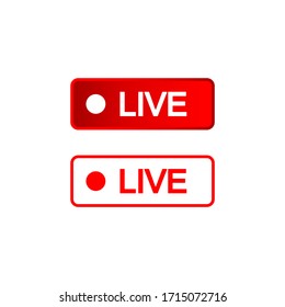 Live buttons red and white icon, social media consept on an isolated white background. EPS 10 vector.