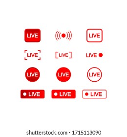 Live buttons red and white icon, social media consept on an isolated white background. EPS 10 vector