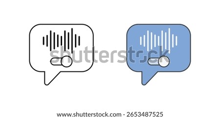 Live caption toggle icon with speech bubble, waveform lines, and a toggle switch, ideal for real-time subtitles, audio accessibility, and inclusive communication features.