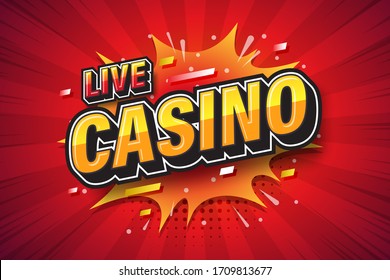 Live casino, font expression pop art comic speech bubble. Vector illustration
