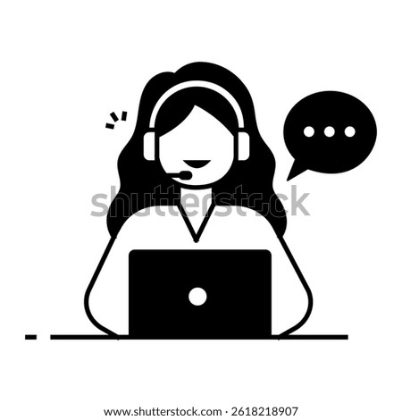 Live Chat Agent. Female customer service representative on laptop with chat bubble for real-time support